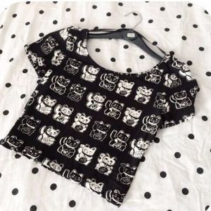 H&M Lucky Cat Black/White Crop Top